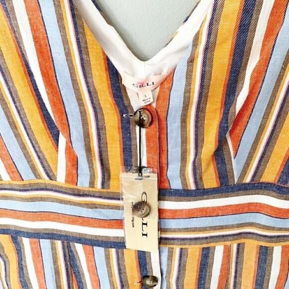 NEW Gilli linen blend bold striped dual v-neck sleeveless fitted lined dress - Picture 5 of 10